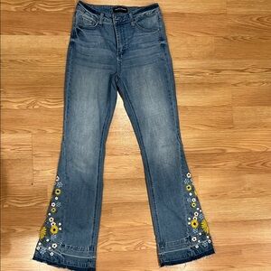 Ashley Mason Blue Floral Embroidered Flare Jeans